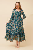 CKM Marrakech Border Print Maxi Dress Teal