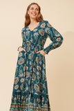 CKM Marrakech Border Print Maxi Dress Teal