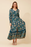 CKM Marrakech Border Print Maxi Dress Teal