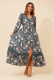 CKM Marrakech Floral Print Maxi Dress Teal