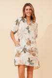 Botteg Moda Nelen Leaf Print Linen Dress Linen