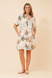 Botteg Moda Nelen Leaf Print Linen Dress Linen