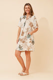 Botteg Moda Nelen Leaf Print Linen Dress Linen