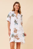 Botteg Moda Nelen Leaf Print Linen Dress White