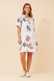 Botteg Moda Nelen Leaf Print Linen Dress White
