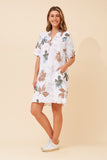 Botteg Moda Nelen Leaf Print Linen Dress White