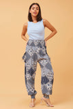 CKM Patchwork Print Boho Harem Pants Blue