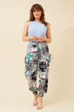 CKM Patchwork Print Boho Harem Pants Multi White