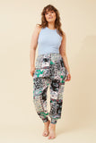 CKM Patchwork Print Boho Harem Pants Multi White