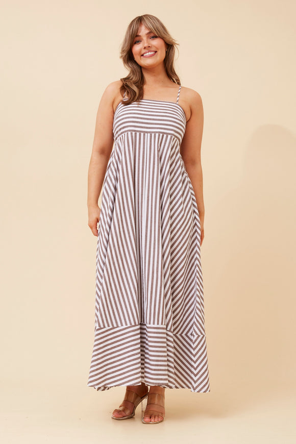 CKM Phaidra Stripe Maxi Dress Chocolate