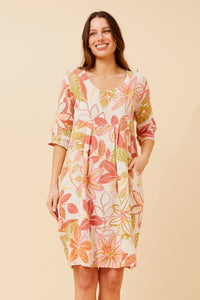 CKM Bottega Moda Floral Print Linen Dress Rust