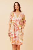 CKM Bottega Moda Floral Print Linen Dress Rust