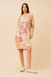 CKM Bottega Moda Floral Print Linen Dress Rust