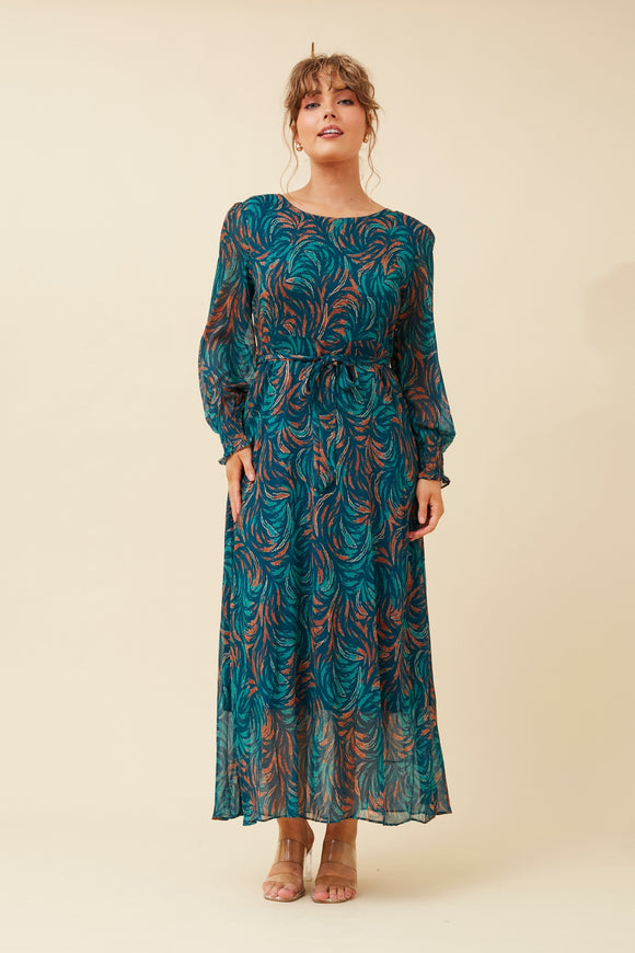 CKM - Priscilla Foil Print Maxi Dress Teal