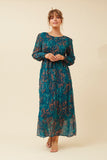 CKM - Priscilla Foil Print Maxi Dress Teal