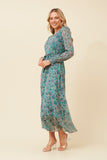 CKM Priscilla Foil Print Maxi Dress Green