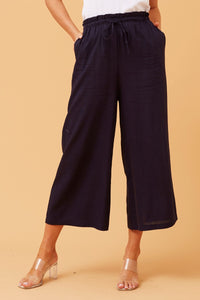 CKM Roberta Paperbag Wmns Linen Pants Navy