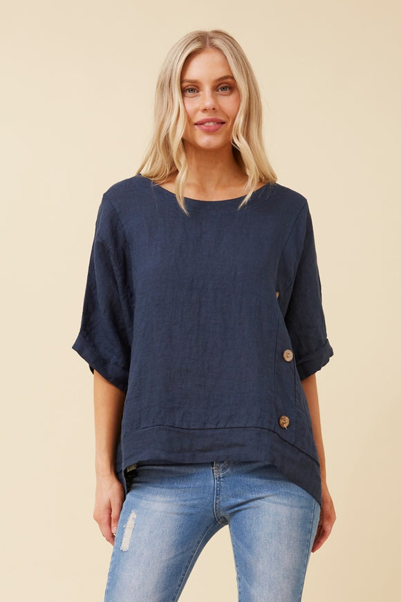 CKM Sien Linen Top Navy