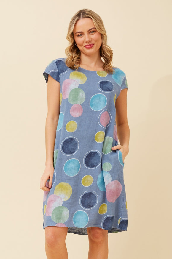 CKM Sisley Polka Dot Linen Dress Denim