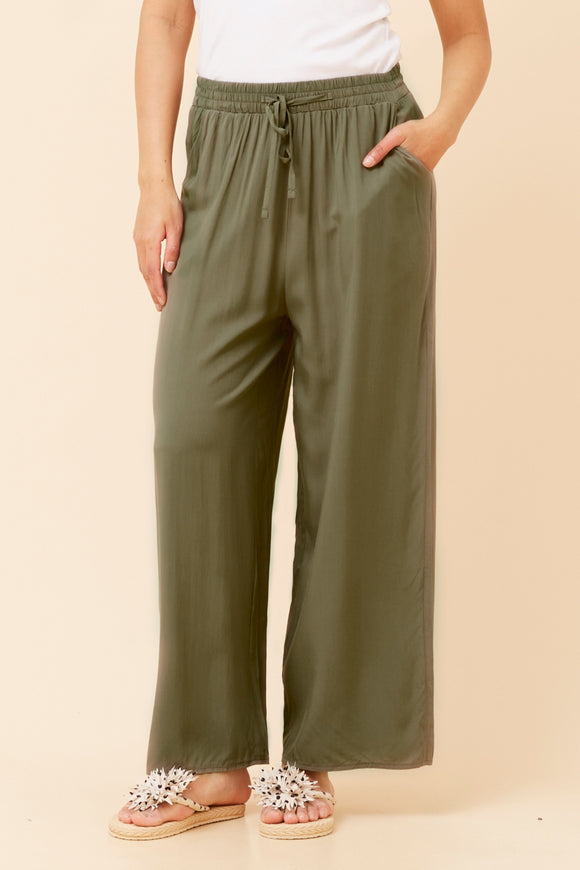 CKM Suzzel Solid Wide Leg Pants Khaki