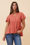 Rockmans Tiered Linen Blend Top Clay