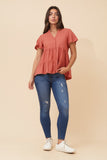 Rockmans Tiered Linen Blend Top Clay