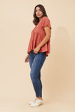 Rockmans Tiered Linen Blend Top Clay