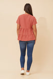 Rockmans Tiered Linen Blend Top Clay