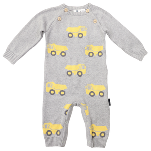 Korango Tip Truck Knit Onesie Grey