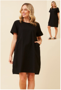 CKM Vine Solid Shift Dress Black