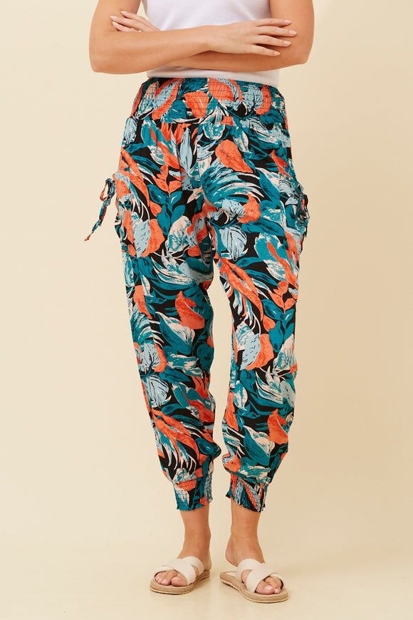 CKM Tropical Print Boho Harem Pants Black