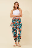 CKM Tropical Print Boho Harem Pants Black