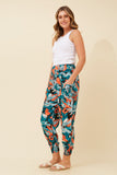 CKM Tropical Print Boho Harem Pants Black