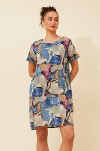 CKM Vine Abstract Print Dress Multi Sage