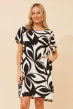 CKM Vine Abstract Print Shift Dress White & Black