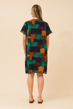 CKM Short Sleeve Abstract Print Dress w Pockets Jade