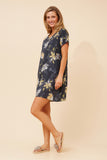 CKM Vine Floral Shift Dress Indigo