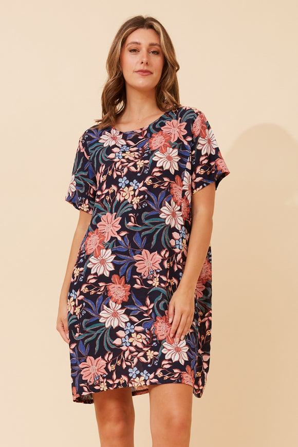 CKM Vine Floral Shift Dress Multi Navy