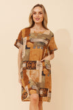 CKM Vine Patchwork Print Shift Dress Rust