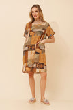 CKM Vine Patchwork Print Shift Dress Rust