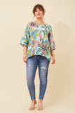 CKM Virdis Floral Linen Wmns Top Aqua