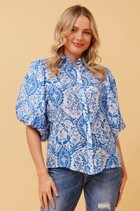 CKM Wilkie Boho Puff Sleeve Wmns Shirt Cobalt Blue