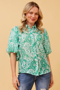 CKM Wilkie Boho Puff Sleeve Wmns Shirt Jade