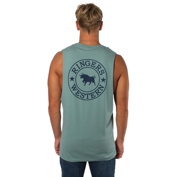 Ringers Western Signature Bull Mens Muscle Tank Sea Green w Midnight