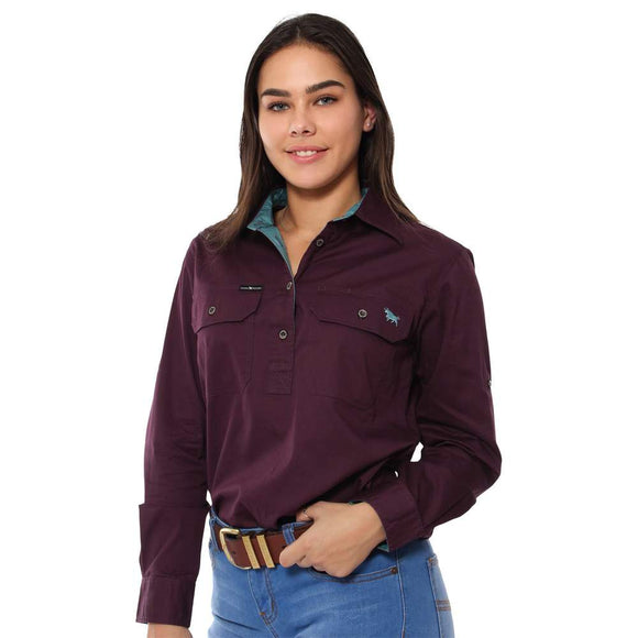 Ringers Western Pentecost River Wmns 1/2 Button Shirt Aubergine