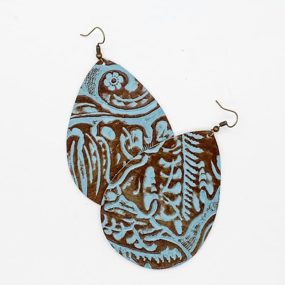 Southern Charm Turquoise & Tobacco Embossed Earrings