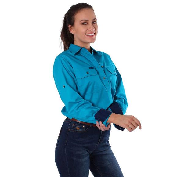 Ringers Western Pentecost River Wmns 1/2 Button Shirt Turquoise