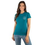 Ringers Western Signature Bull Wmns Fitted Classic Tee Teal w Silver Print