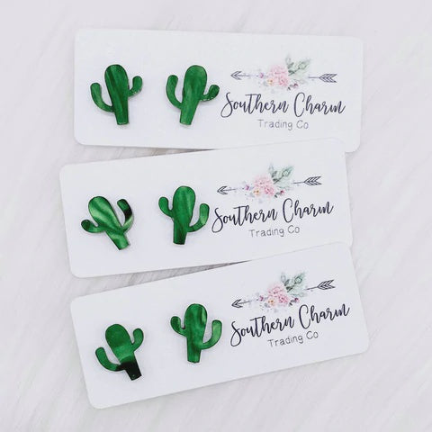 Southern Charm Iridescent Green Cactus Earrings