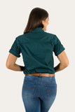 Ringers Western Jules Wmns Half Button Short Sleeve Work Shirt Groundsheet Green
